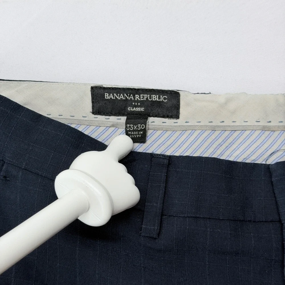 Banana Republic Classic Navy Blue Windowpane Check Dress Pants Mens 33x30